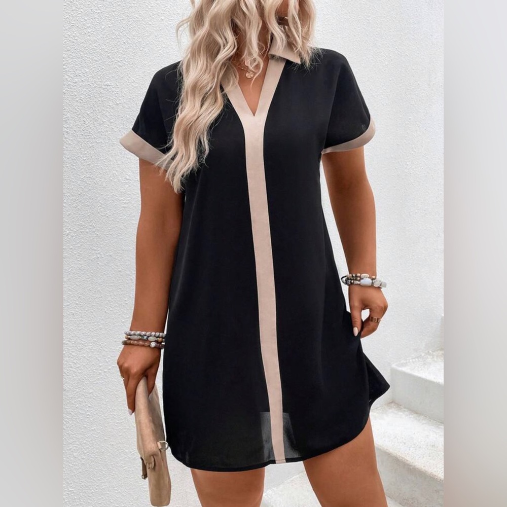 NWOT SHEIN Clasi Plus Contrast Trim Batwing Sleeve Tunic Dress Size 2X